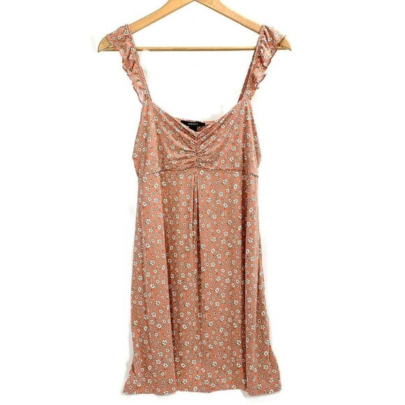 Forever 21 Flutter Strap Floral Mini Slip Dress - Peach/White, Size Large - Picture 1 of 4
